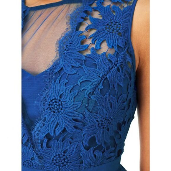 🆕 Adrianna Papell Illusion Bodice Lace Flare Dress 4 Blue - Picture 3 of 12